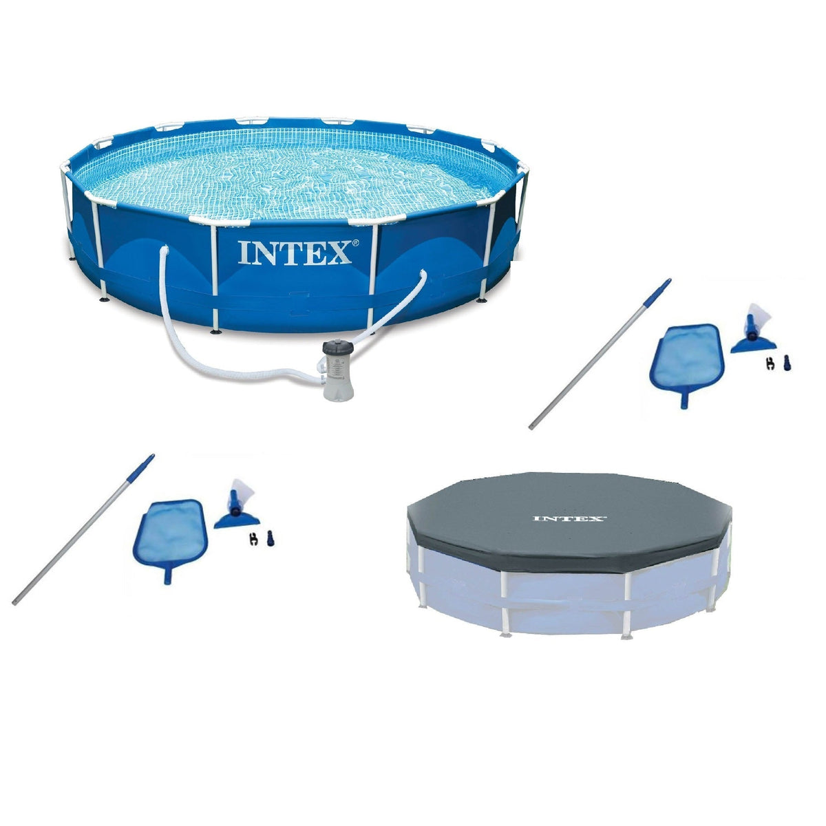 Intex 12'x30" Swimming Pool w/ Pump, Maintenance Kit (2 Pack) & 12' Pool Cover image 1