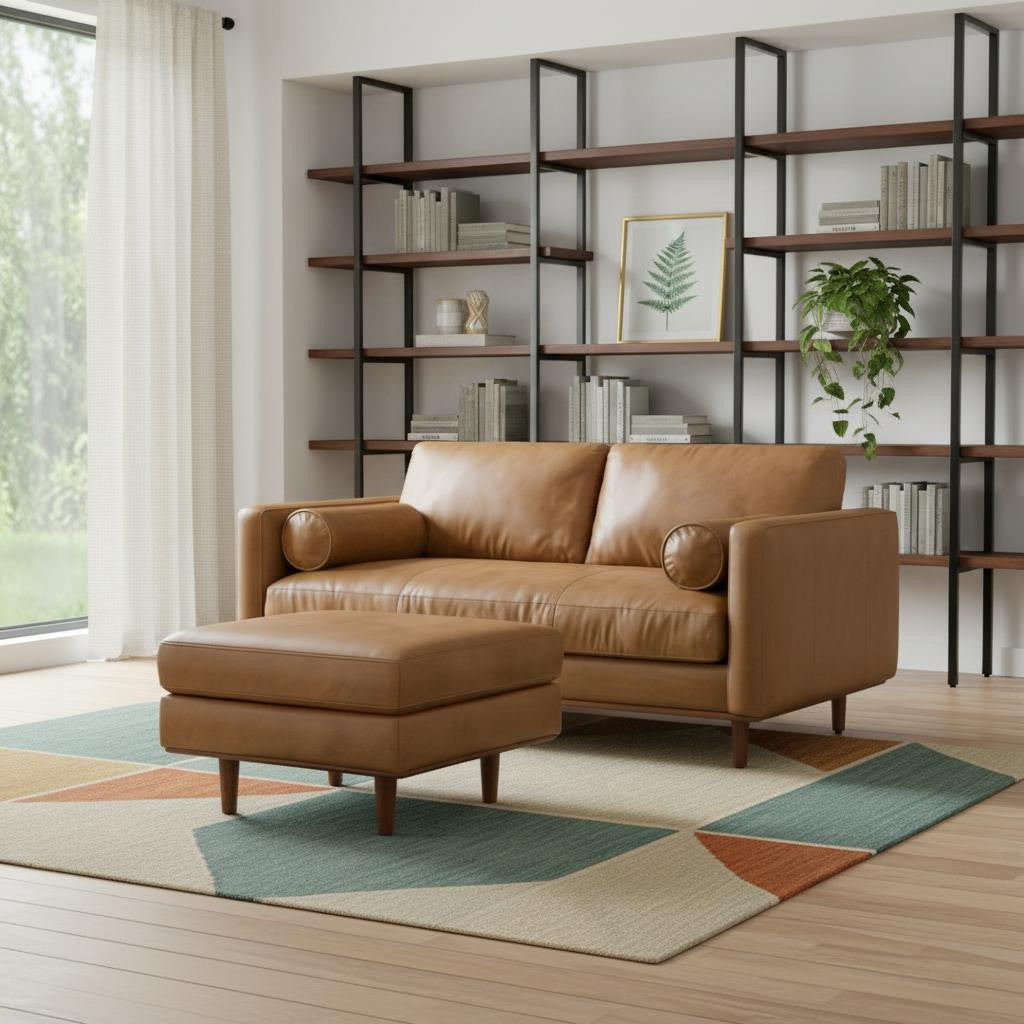 Lennox Leather Sofa with Ottoman – Brown