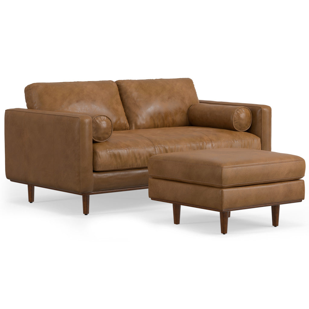 Lennox Leather Sofa with Ottoman – Brown