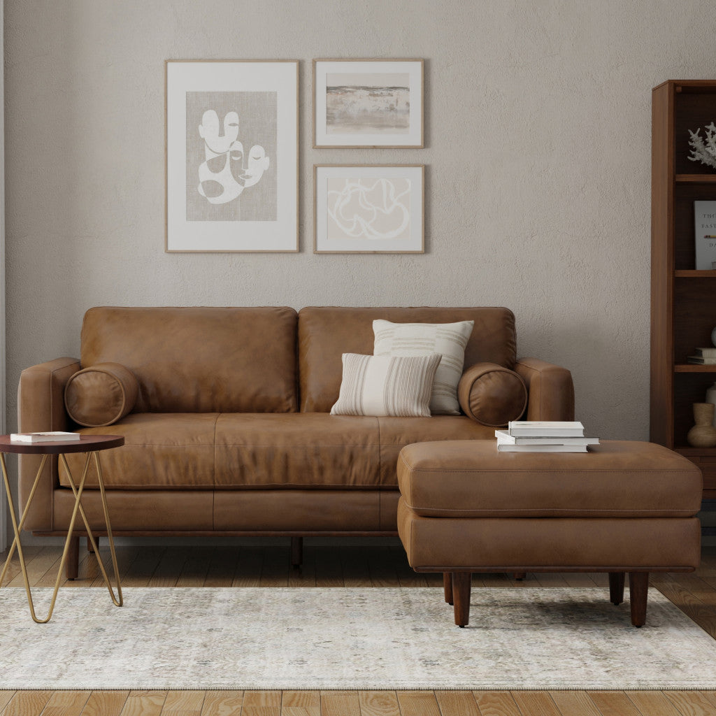 Lennox Leather Sofa with Ottoman – Brown