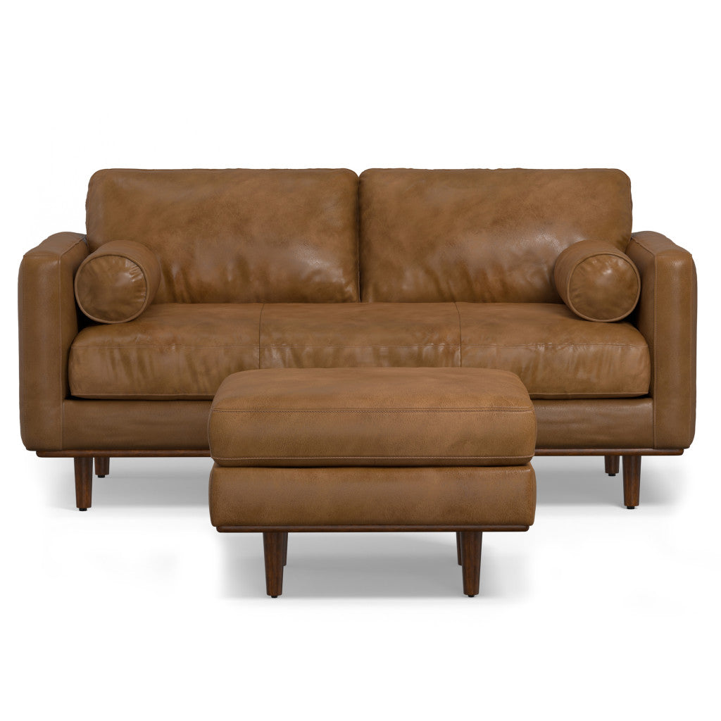 Lennox Leather Sofa with Ottoman – Brown
