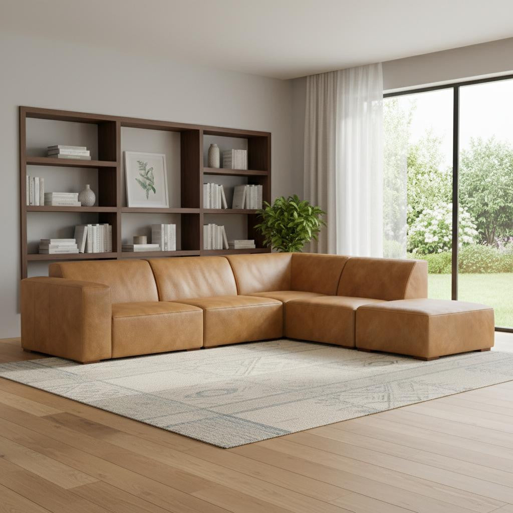 Lennox Leather Sofa with Ottoman – Sienna