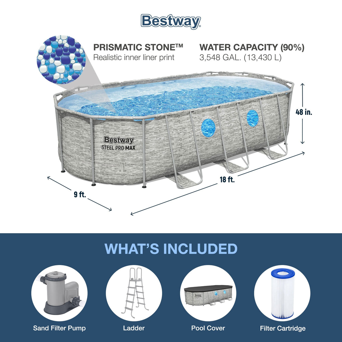 Bestway Power Steel Swim Vista 18' x 9' x 48" Above Ground Swimming Pool Set image 3