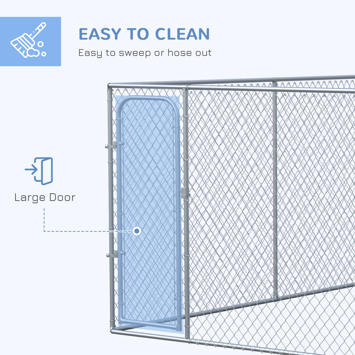 Outdoor Dog Kennel Galvanized Chain Link Fence Heavy Duty Pet Run House Chicken Coop with Secure Lock Mesh Sidewalls for Backyard, Silver