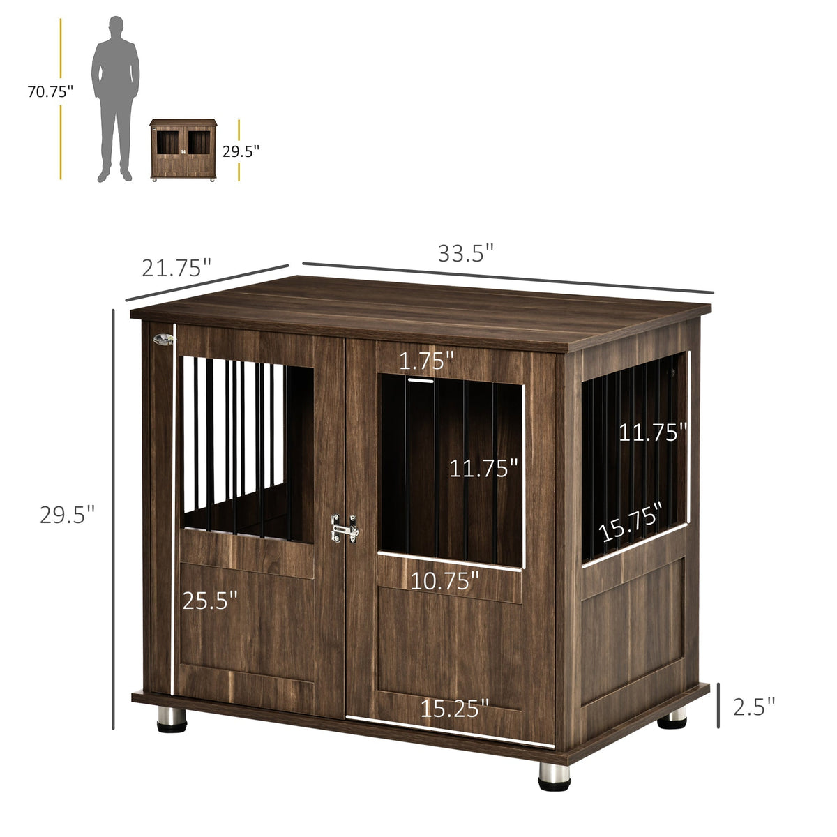 Furniture Style Dog Crate, Wooden & Wire End Table, Small & Medium Pet Crate with Magnetic Double Door Indoor Decorative Dog Kennel Cage, Brown