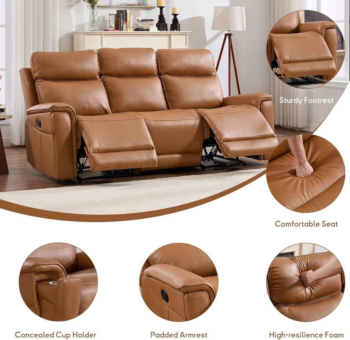 Berk Furniture Outlet 3 Seater Recliner Sofa Manual Faux Leather Reclining Couch with Cup Holder