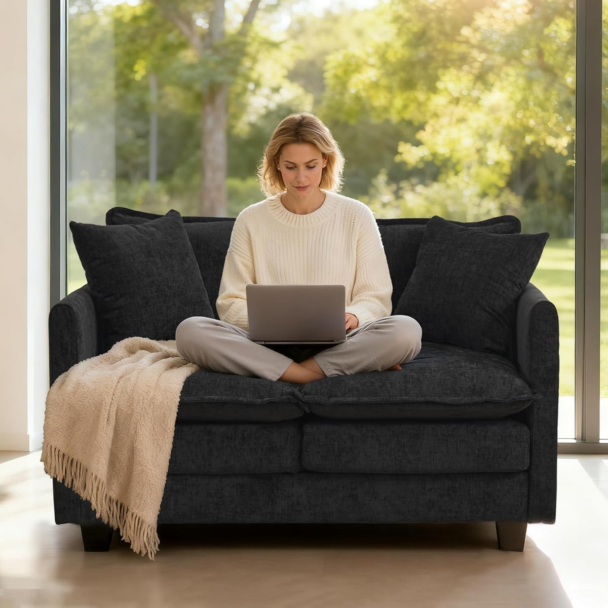 Berk Furniture Outlet Loveseat Sofa Cloud Couch 50 Inch Modern 2 Seat Deep Seat Sofa with Pillows