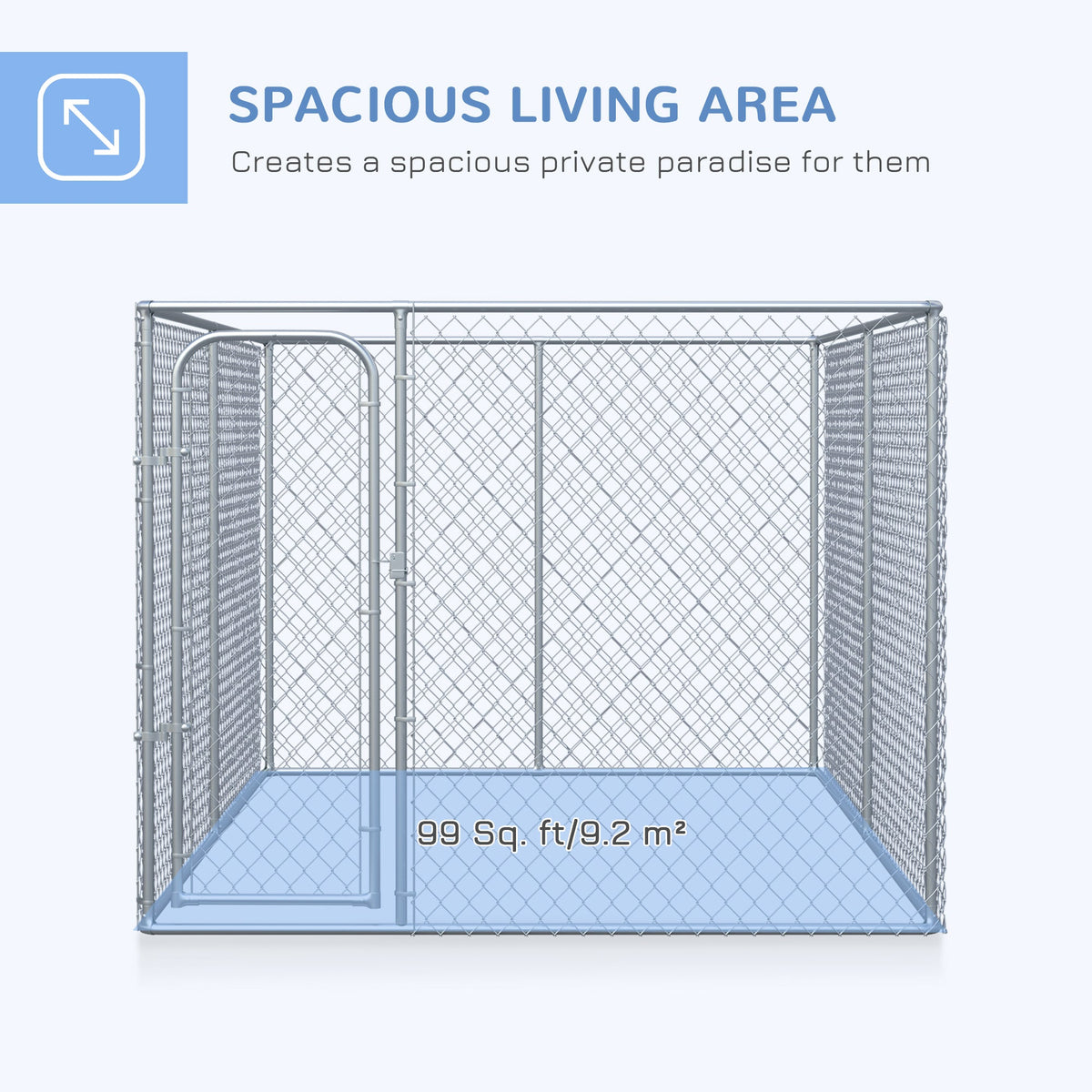 Outdoor Dog Kennel Galvanized Chain Link Fence Heavy Duty Pet Run House Chicken Coop with Secure Lock Mesh Sidewalls for Backyard, Silver