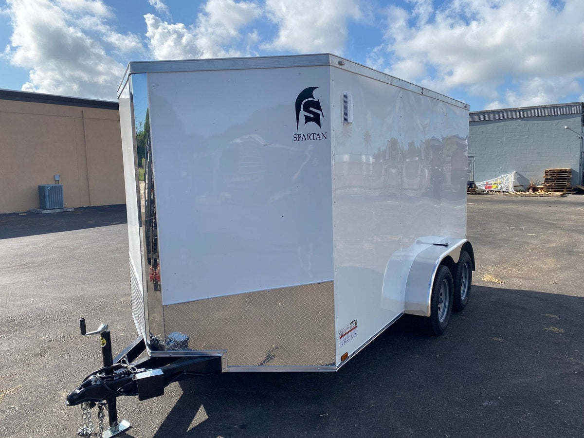Spartan 12 Enclosed Cargo Trailer Tandem Axle – White Heavy-Duty Cargo Hauler SP7X12TA