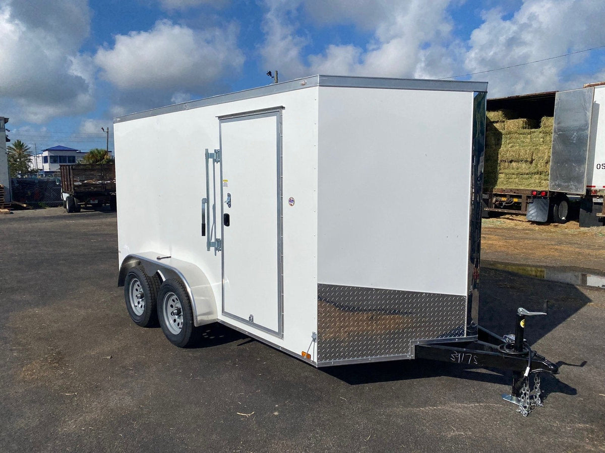 Spartan 12 Enclosed Cargo Trailer Tandem Axle – White Heavy-Duty Cargo Hauler SP7X12TA