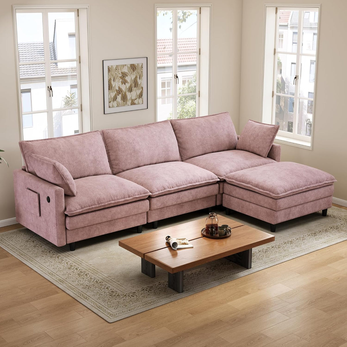 Berk Furniture Outlet 102 Inch L Shaped Modular Sectional Sofa 3 Seater Cloud Couch with Ottoman Deep Seat