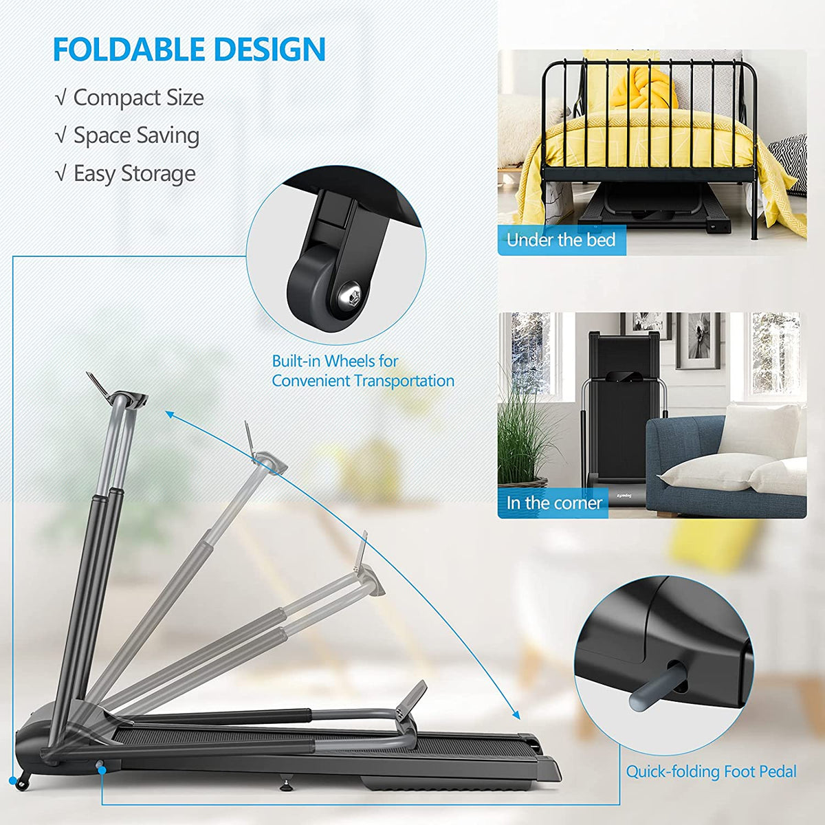 3.0HP Folding Treadmill, Foldable Superfit Treadmill