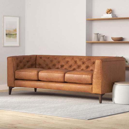 Berk Furniture Outlet Full Grain Italian Leather Sofa Tufted Back Feather Down Comfort Solid Wood