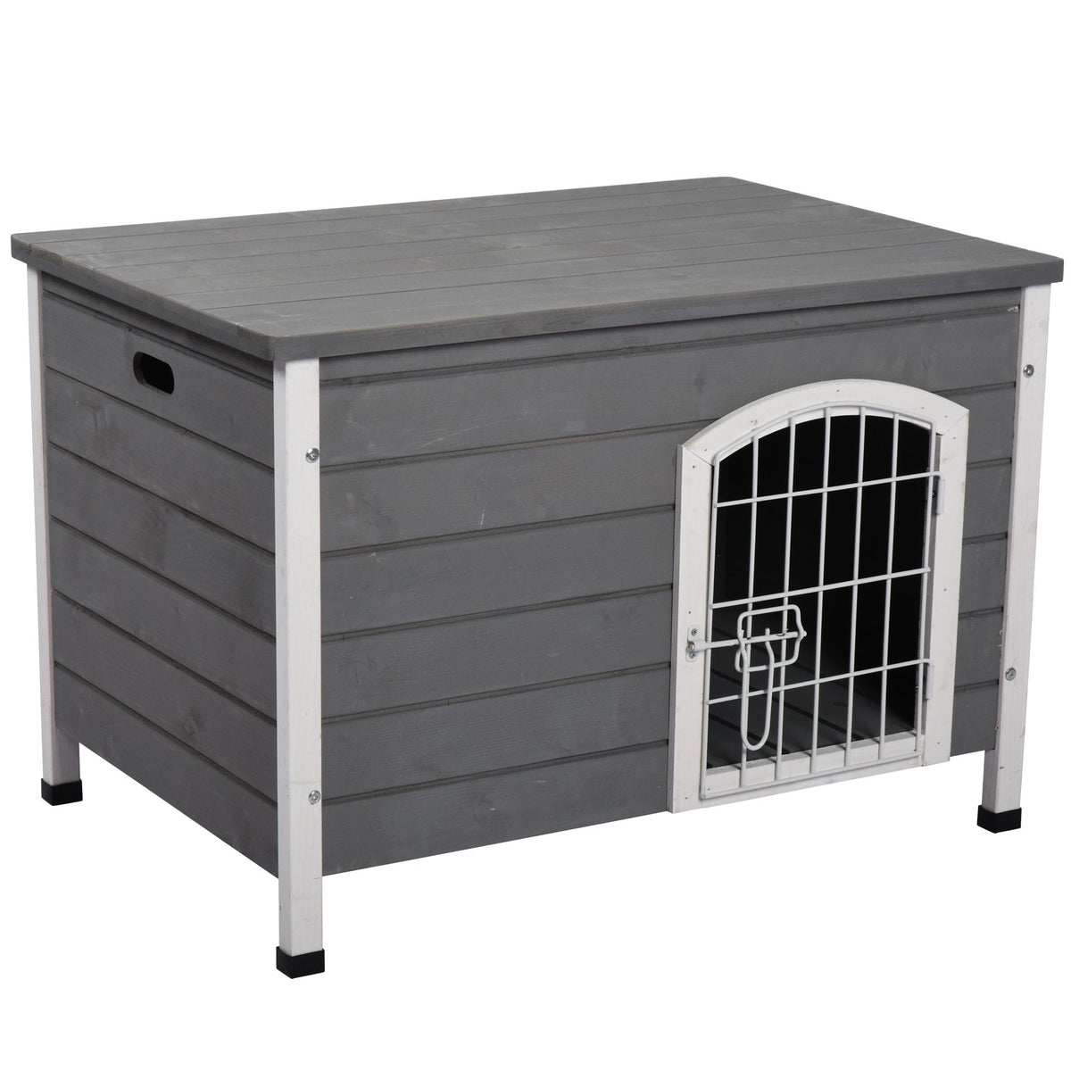 31"L Wooden Decorative Dog Cage Kennel Wire Door with Lock Small Animal House with Openable Top Removable Bottom Grey