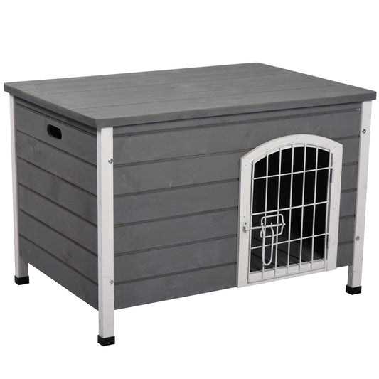 31"L Wooden Decorative Dog Cage Kennel Wire Door with Lock Small Animal House with Openable Top Removable Bottom Grey