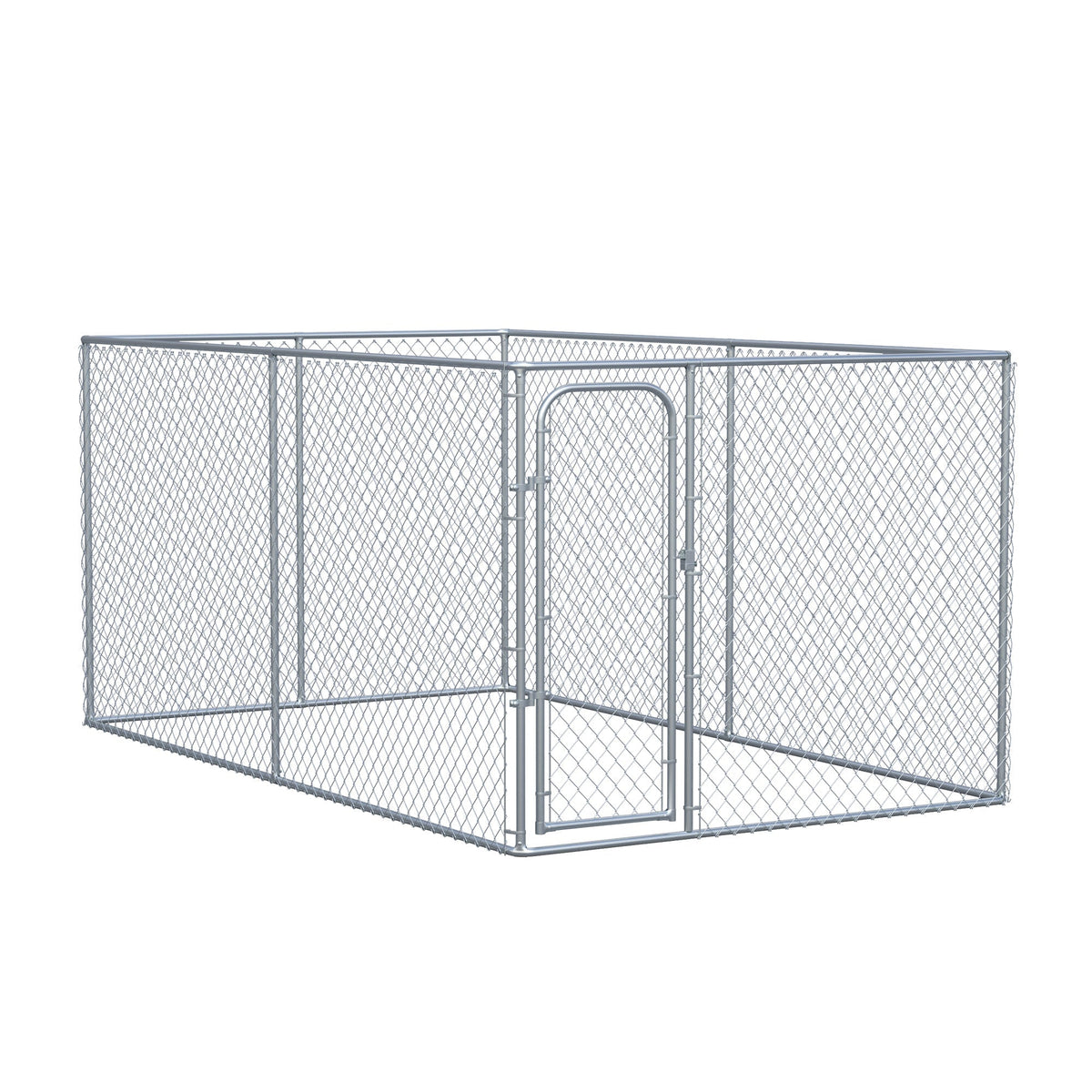 Outdoor Dog Kennel Galvanized Chain Link Fence Heavy Duty Pet Run House Chicken Coop with Secure Lock Mesh Sidewalls for Backyard, Silver