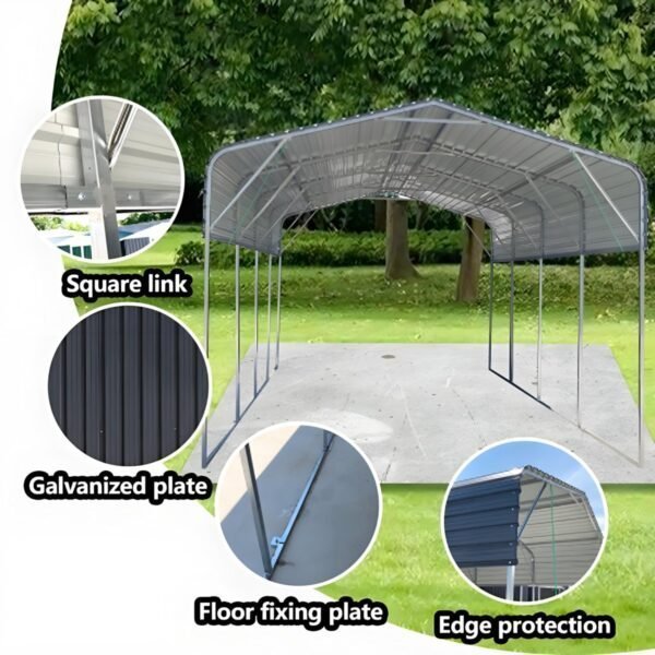 11x19FT Heavy Duty Metal Carport | Galvanized Outdoor Shelter for Cars, Boats Parties