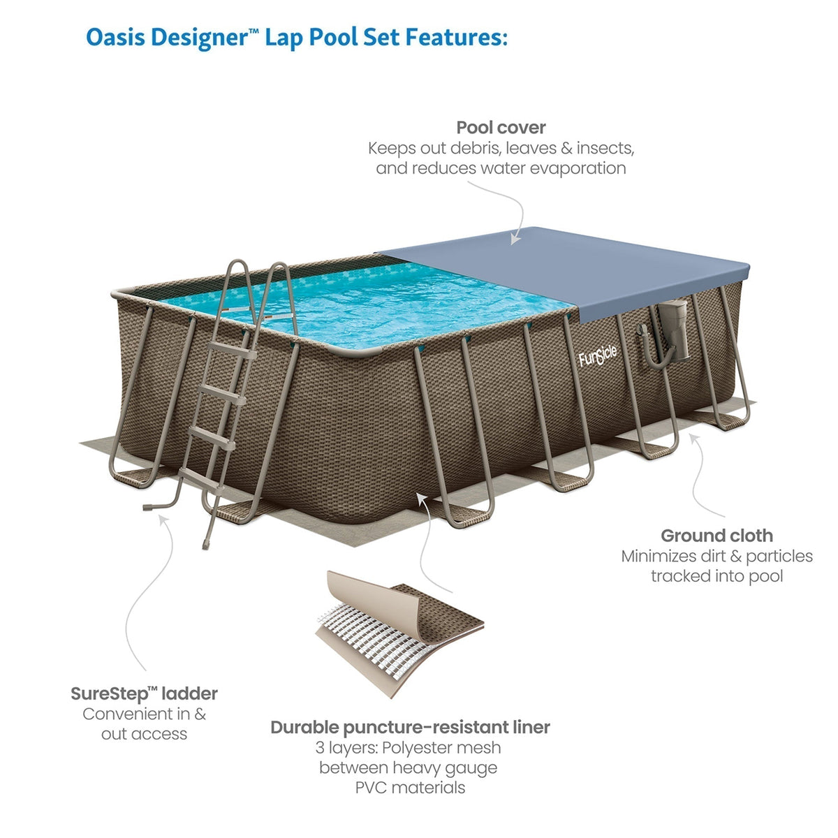 Funsicle 18'x9'x52" Oasis Rectangular Swimming Pool Set with 18' Cover image 4