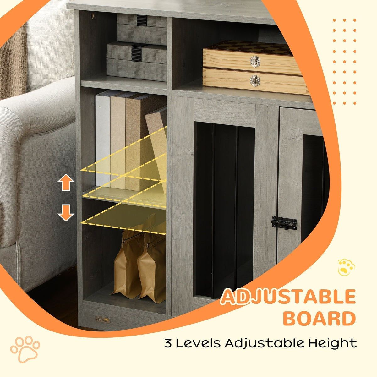 Dog Crate Furniture with Storage Space, Dog Kennel with Lockable Door, Pet Cage for Large Medium Dogs, 47" x 23.5" x 35", Gray