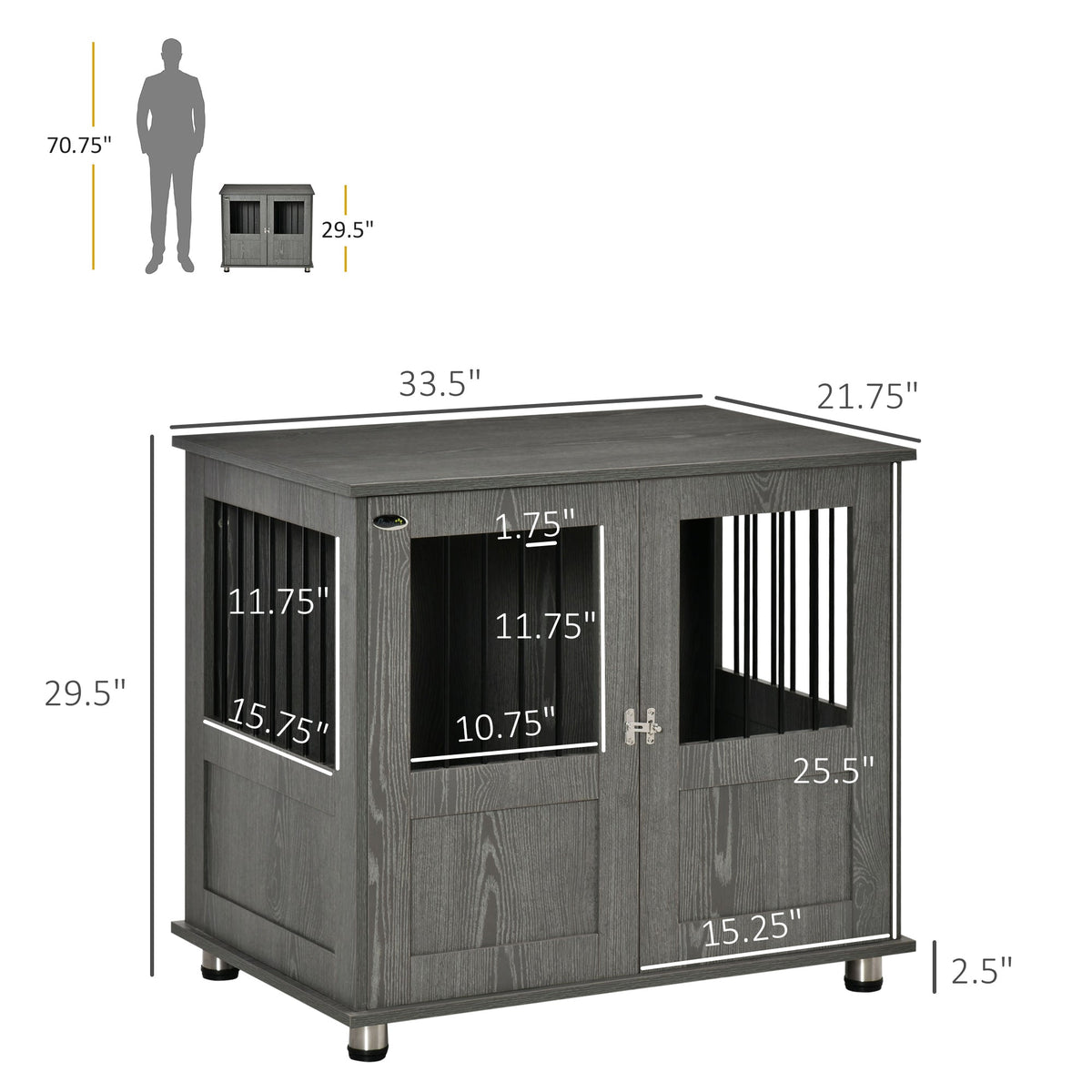 Stylish Dog Kennel, Wooden End Table Furniture with Cushion & Lockable Magnetic Doors, Small Size Pet Crate Indoor Animal Cage, Grey