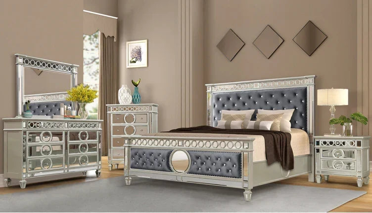 McFerran Home Furnishing B1689 Silver & Grey Velvet Bedroom Set