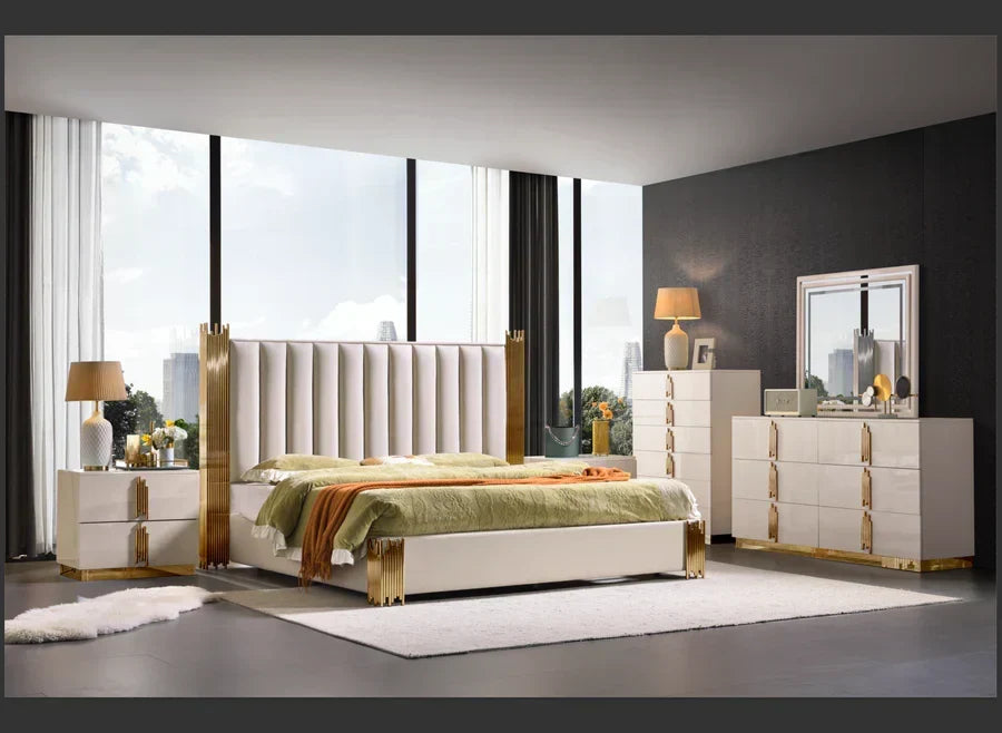 McFerran Home Furnishing B2001 Modern White & Gold Frame Bedroom Set