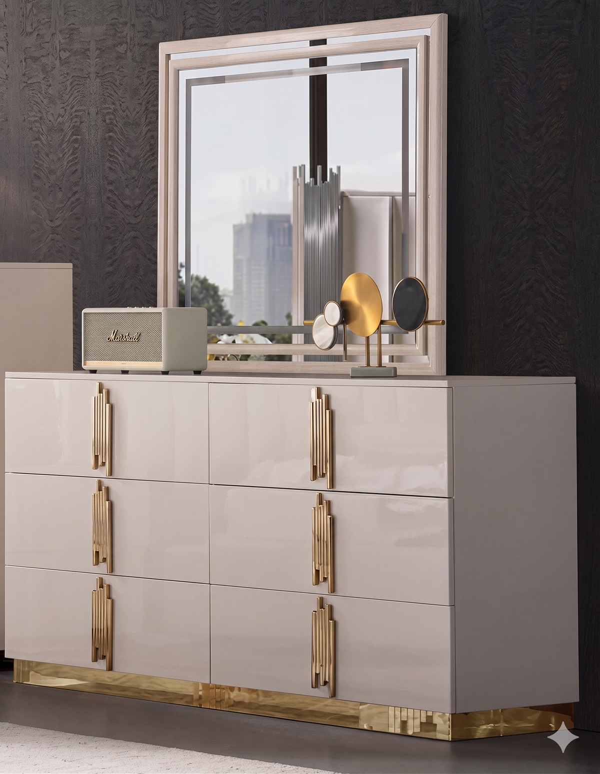 McFerran Home Furnishing B2001 Modern White & Gold Frame Bedroom Set