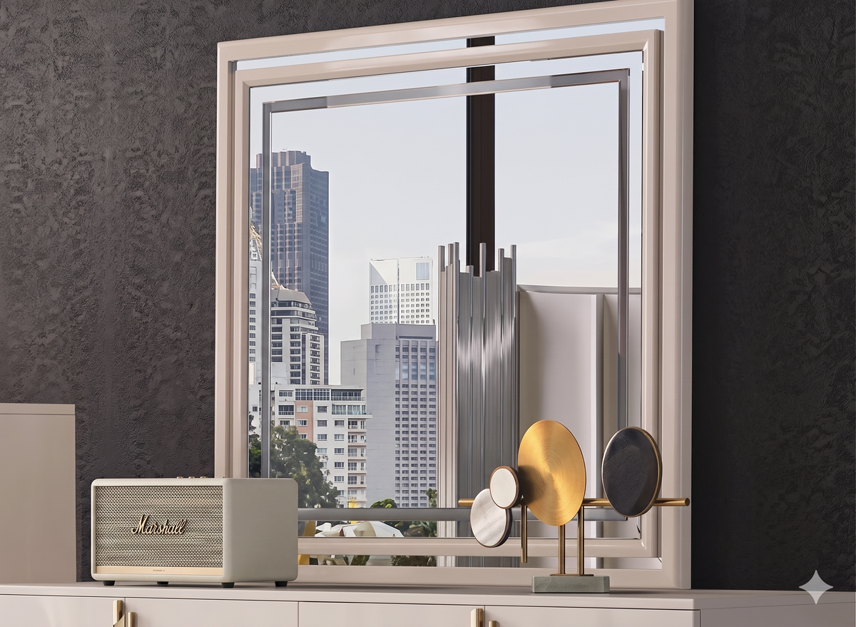 McFerran Home Furnishing B2001 Modern White & Gold Frame Bedroom Set