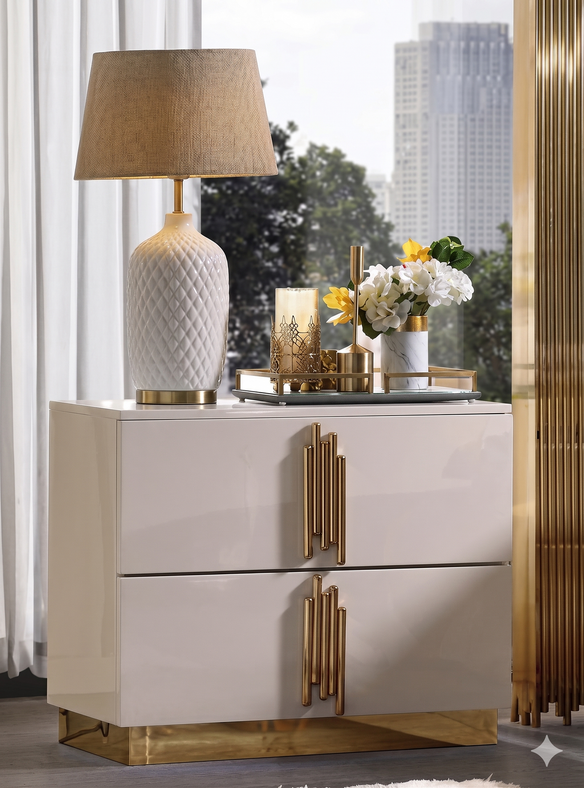McFerran Home Furnishing B2001 Modern White & Gold Frame Bedroom Set
