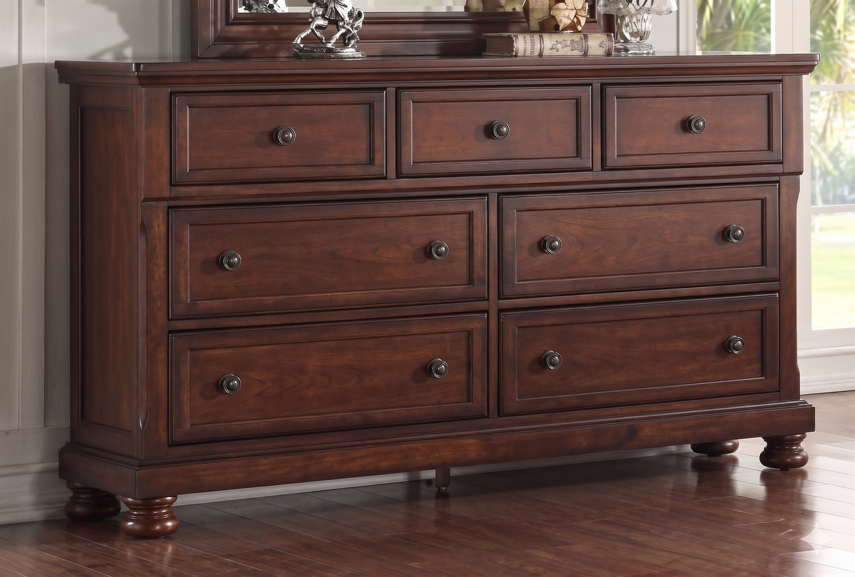 McFerran B608 Storage Sleigh Bedroom Set in Cherry - 2-Drawer Footboard and Bun Feet