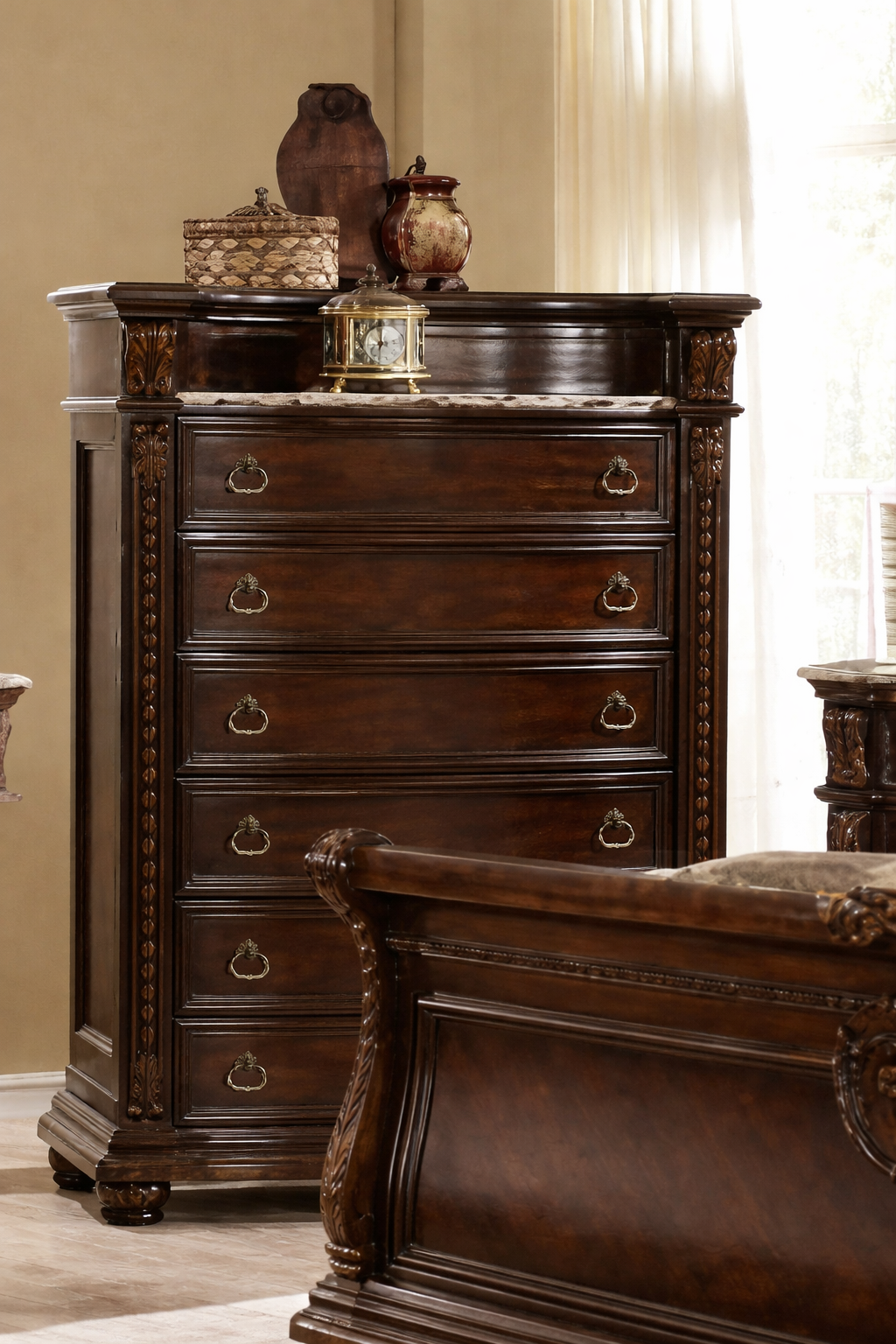 McFerran Home Furnishing B9500 Amber Dark Cherry Tufted Bedroom Set