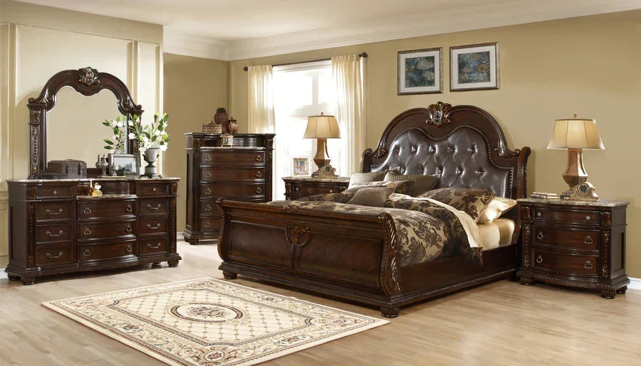 McFerran Home Furnishing B9500 Amber Dark Cherry Tufted Bedroom Set