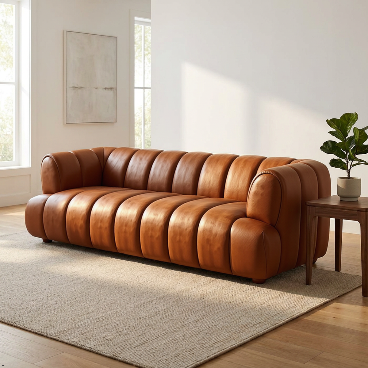 Cognac Top-Grain Leather Sofa