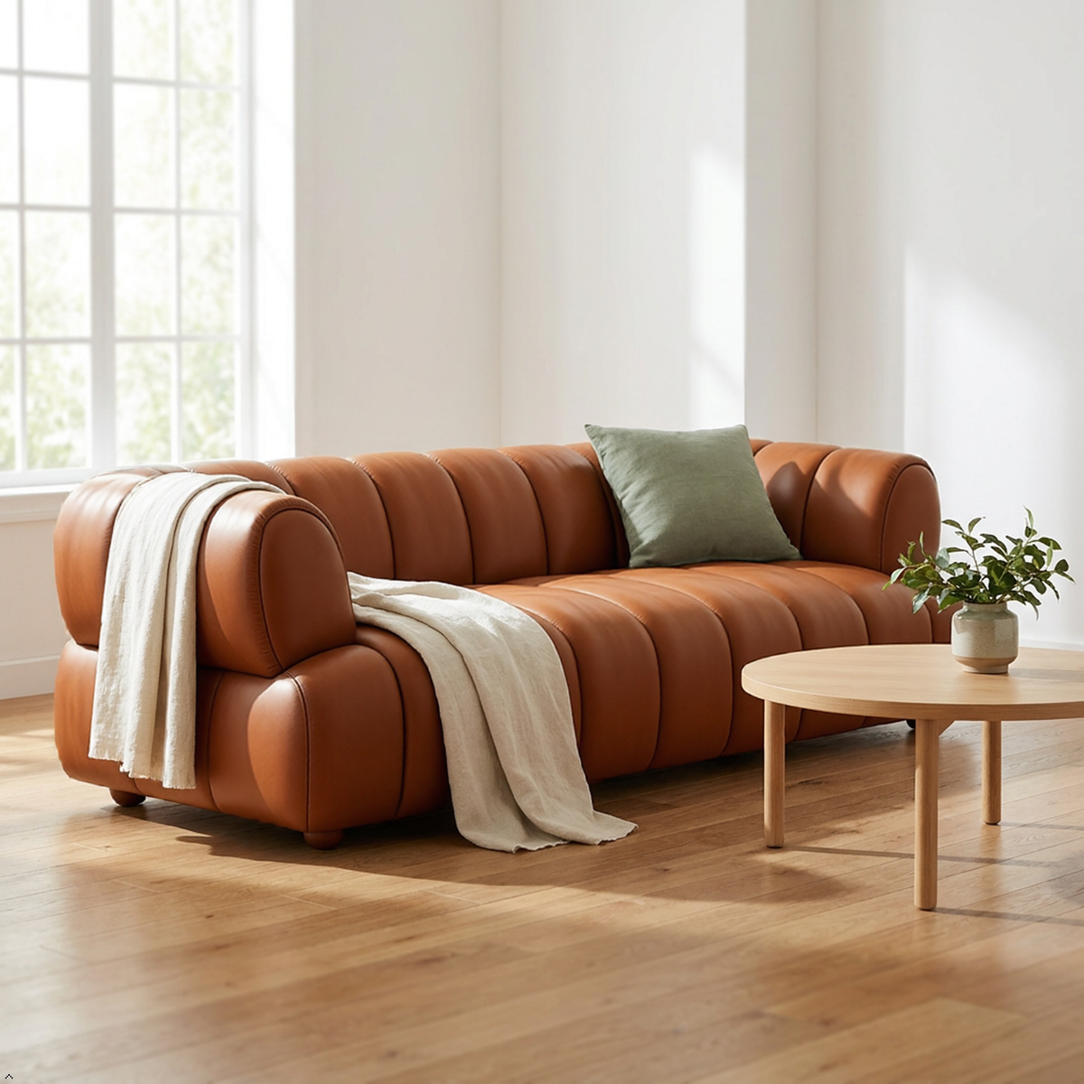 Cognac Top-Grain Leather Sofa