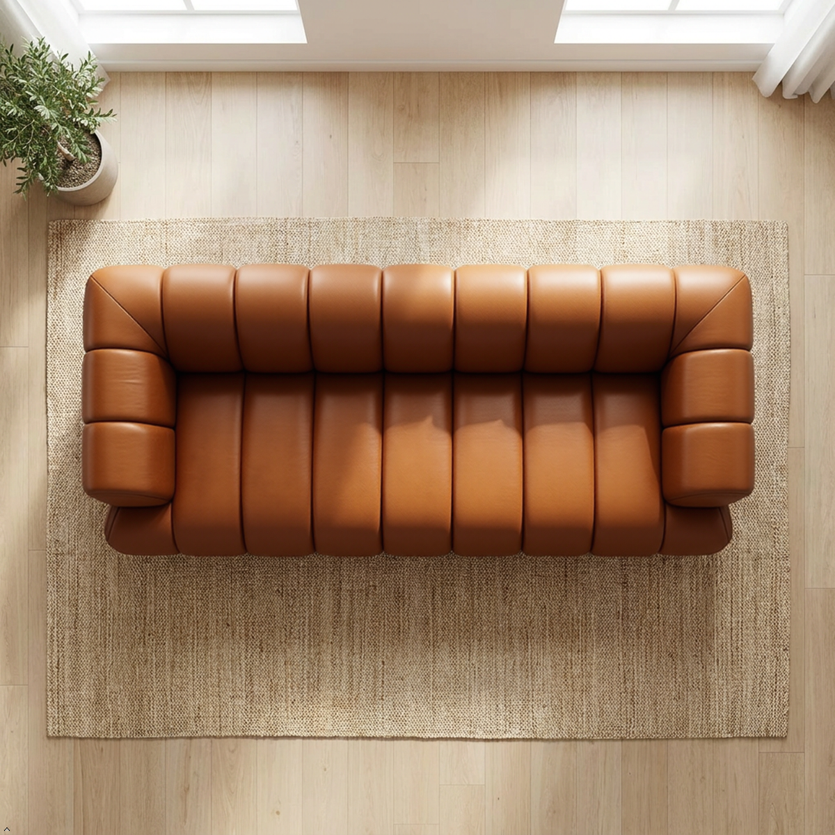 Cognac Top-Grain Leather Sofa