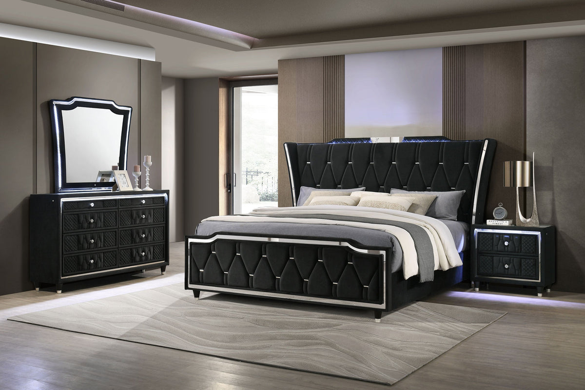 Coaster Fine Furniture Lorient Velvet Bedroom Set with LED Lighting and USB Charging