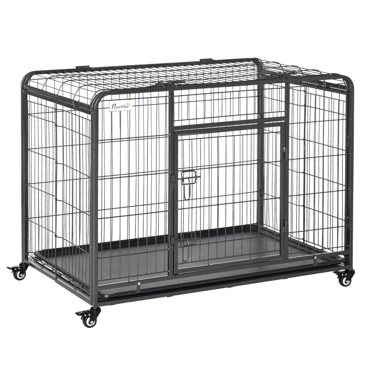 Heavy Duty Metal Dog Crate Pet Cage & Kennel with Removable Tray 4 Wheels & Folding Design Indoor Grey