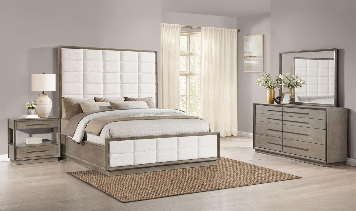 Coaster Fine Furniture Durango Bedroom Set – Grid-Tufted Velvet Headboard & Gold Hardware