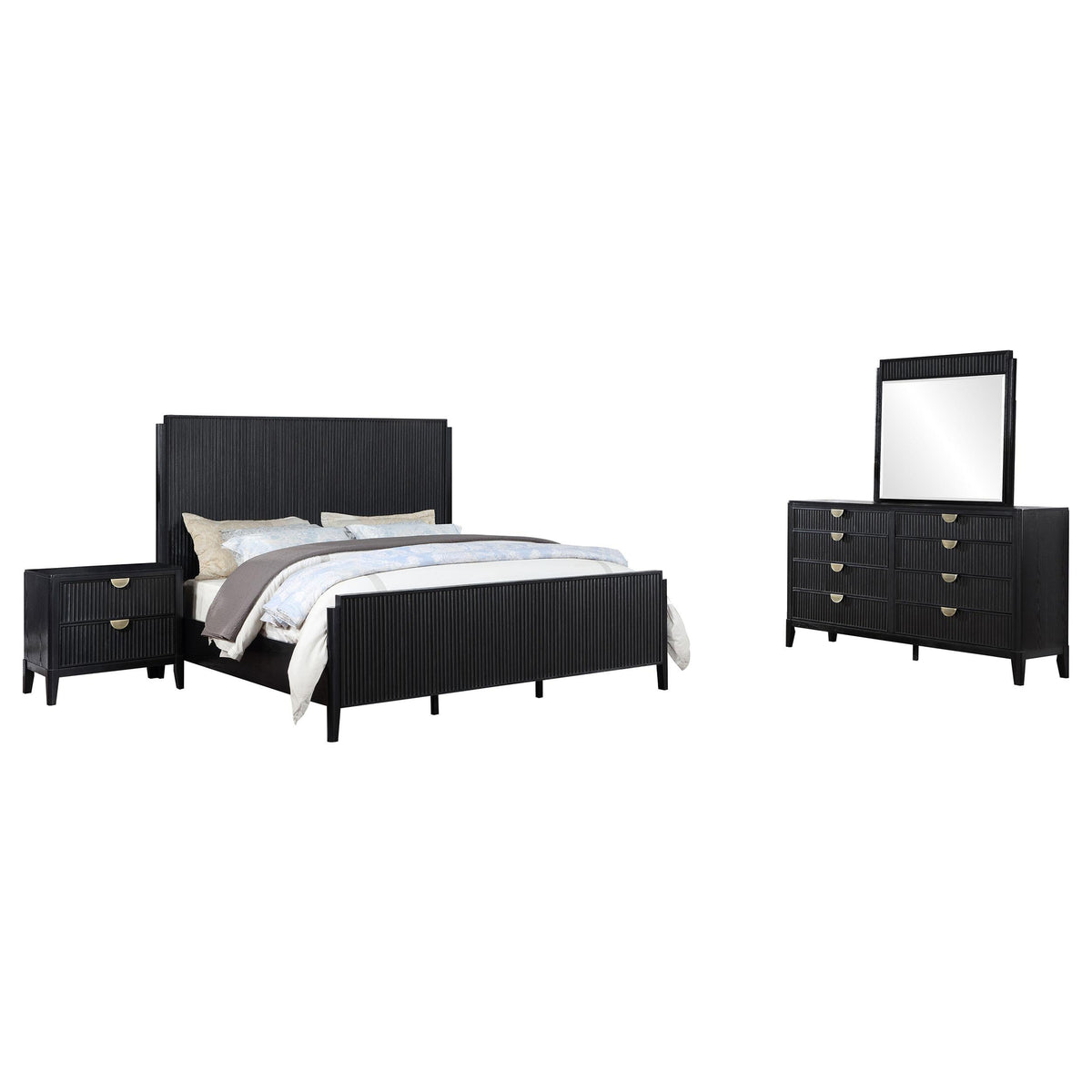 Coaster Fine Furniture Brookmead Modern Bedroom Furniture Set – Wire-Brushed Finish with Fluted Texturing, Golden Demi-Lune Handles, and English Dovetail Craftsmanship
