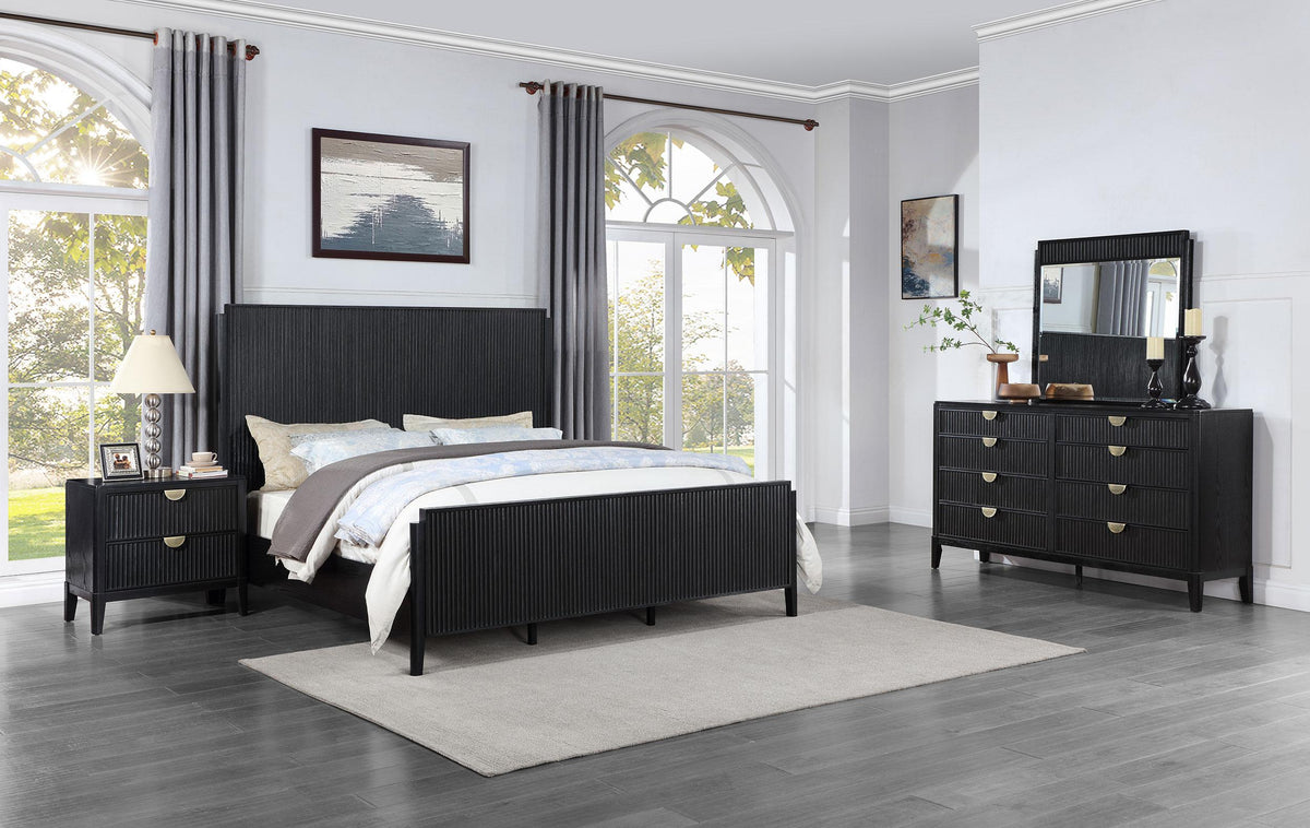 Coaster Fine Furniture Brookmead Modern Bedroom Furniture Set – Wire-Brushed Finish with Fluted Texturing, Golden Demi-Lune Handles, and English Dovetail Craftsmanship