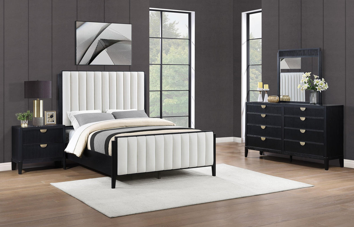Coaster Fine Furniture Brookmead Modern Bedroom Furniture Set – Wire-Brushed Finish with Fluted Texturing, Golden Demi-Lune Handles, and English Dovetail Craftsmanship