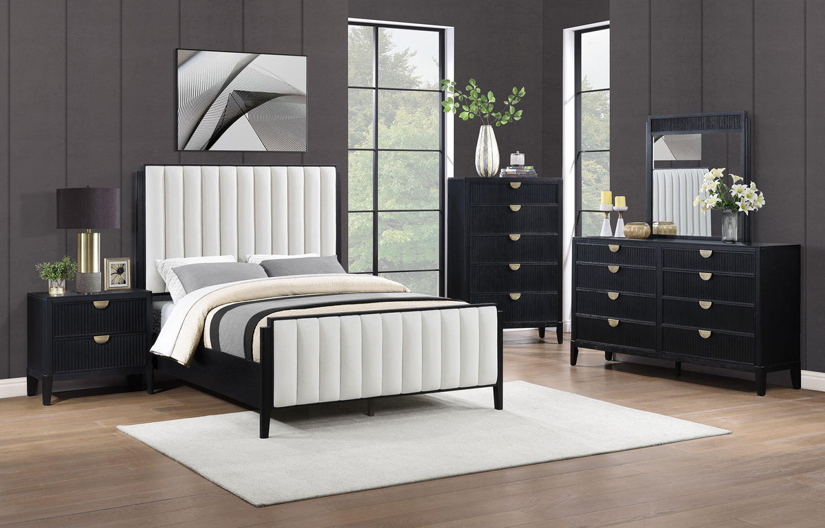Coaster Fine Furniture Brookmead Modern Bedroom Furniture Set – Wire-Brushed Finish with Fluted Texturing, Golden Demi-Lune Handles, and English Dovetail Craftsmanship