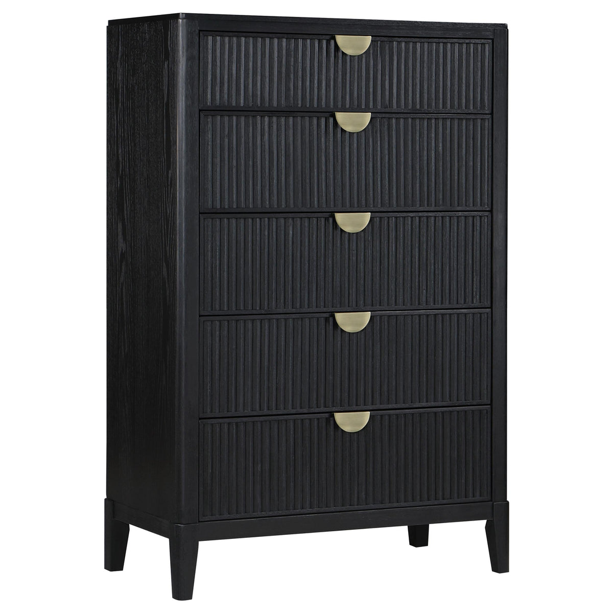 Coaster Fine Furniture Brookmead Modern Bedroom Furniture Set – Wire-Brushed Finish with Fluted Texturing, Golden Demi-Lune Handles, and English Dovetail Craftsmanship