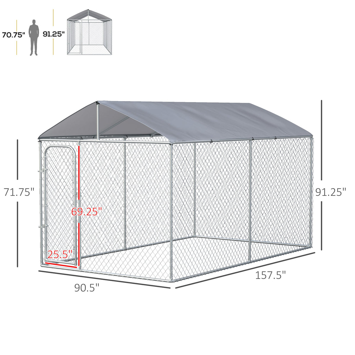 Dog Kennel Heavy Duty Playpen with Galvanized Steel Secure Lock Mesh Sidewalls and Waterproof Cover for Backyard & Patio, 13' x 7.5' x 7.5'