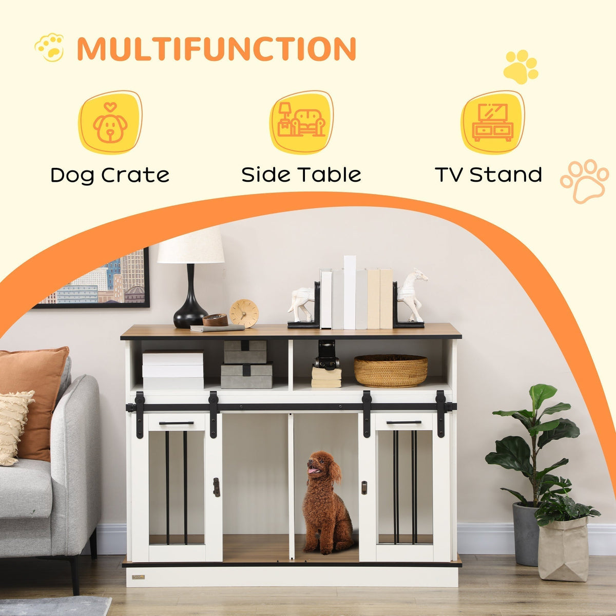 Dog Crate Furniture for Large Dogs, Double Dog Kennel for Small Dogs with Shelves, Sliding Doors, 47" x 23.5" x 35", White