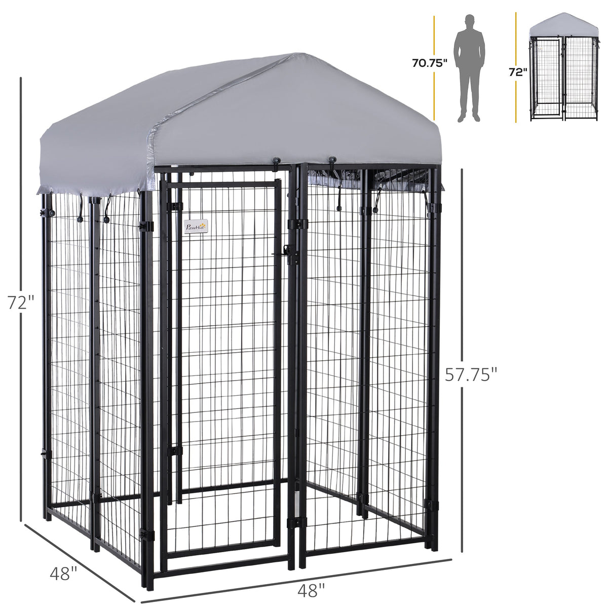 Large Outdoor Dog Kennel Galvanized Steel Fence with UV-Resistant Oxford Cloth Roof & Secure Lock 48" x 48"