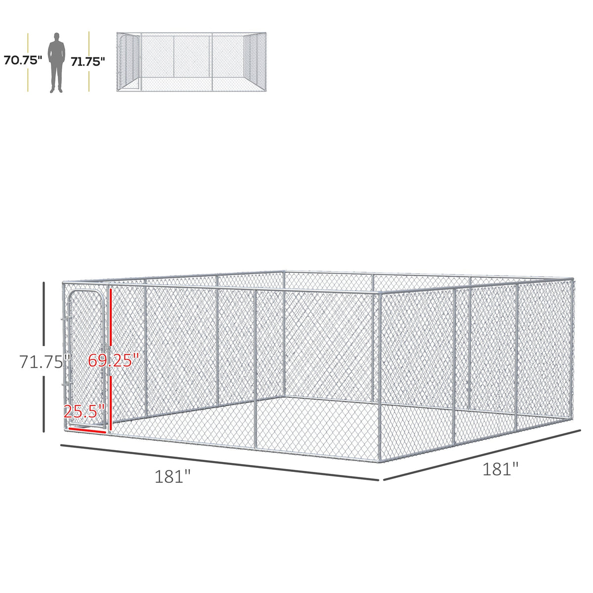 Silver Outdoor Dog Kennel Galvanized Chain Link Fence Heavy Duty Pet Run House Chicken Coop with Secure Lock Mesh Sidewalls for Backyard, Silver