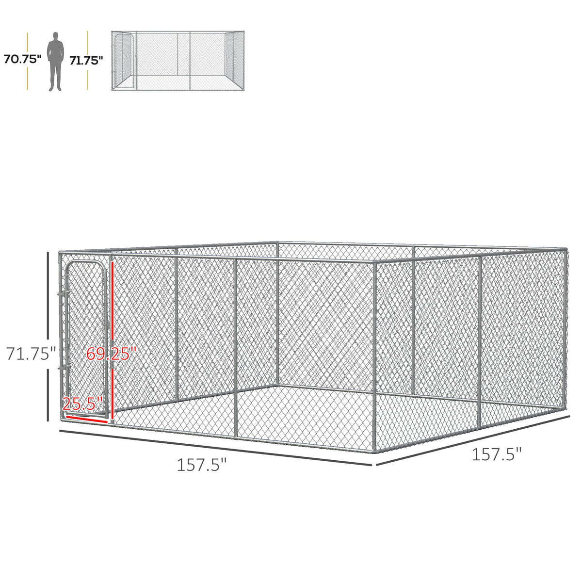 Heavy Duty Outdoor Dog Kennel Galvanized Chain Link Fence, Pet Run House Chicken Coop with Secure Lock Mesh Sidewalls for Backyard, Silver
