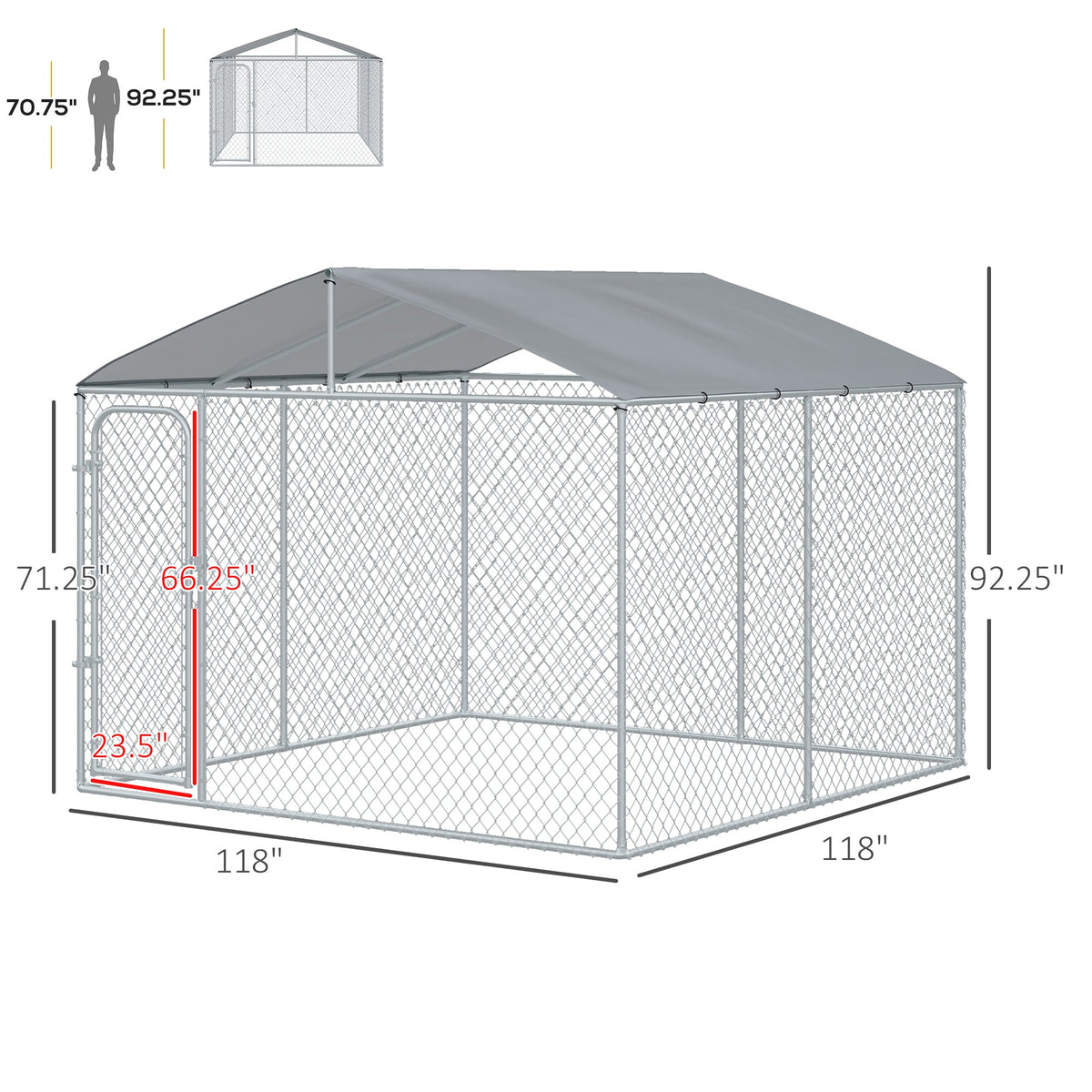 Outdoor Metal Dog Kennel, Pet Playpen with Steel Lock, Mesh Sidewalls and Cover for Backyard & Patio, 9.8' x 9.8' x 7.7'