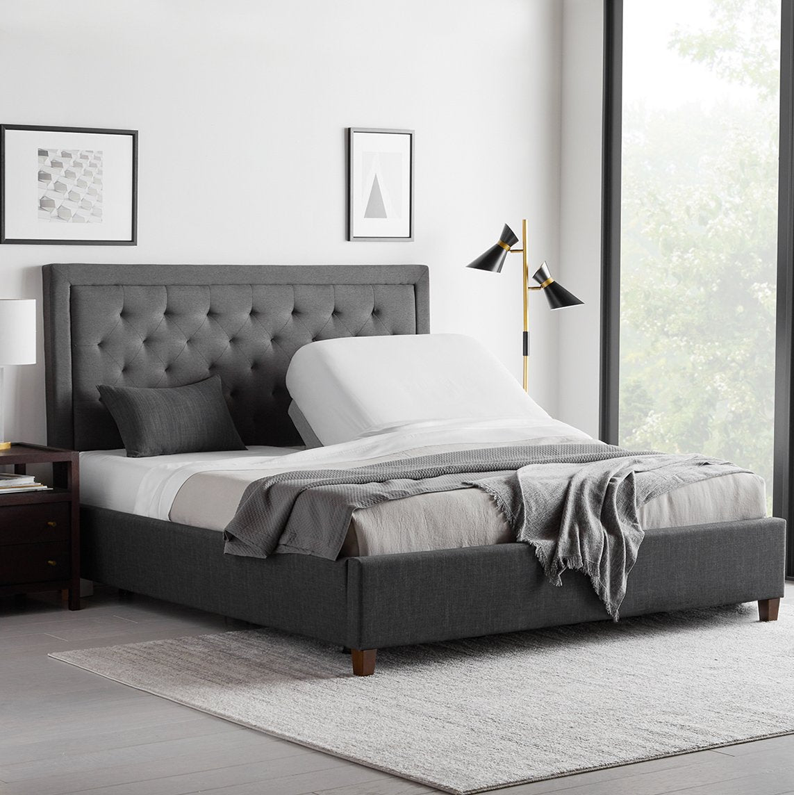 Malouf Structures™ M555 Smart Adjustable Bed Base – 5 Preset Positions including Zero Gravity, Advanced Vibrational Massage, and Bluetooth App Control - Floor Model